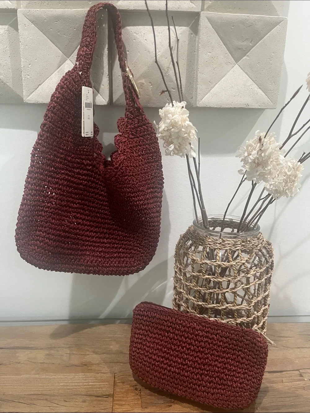 Anthropologie  Raffia Buckle Slouchy Bag